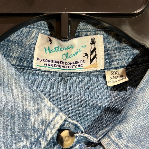 Hatteras Concepts Denim Long Sleeve Button Collar 2XL Sony Ericsson Logo • NWOT - Picture 4 of 9